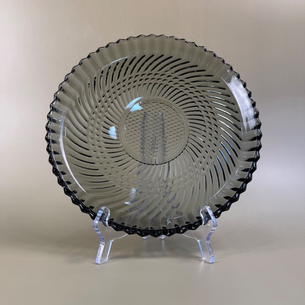 Vintage Libbey Smoke Gray Dinner Plate | 10" Swirl Diamond Cut | 1980s